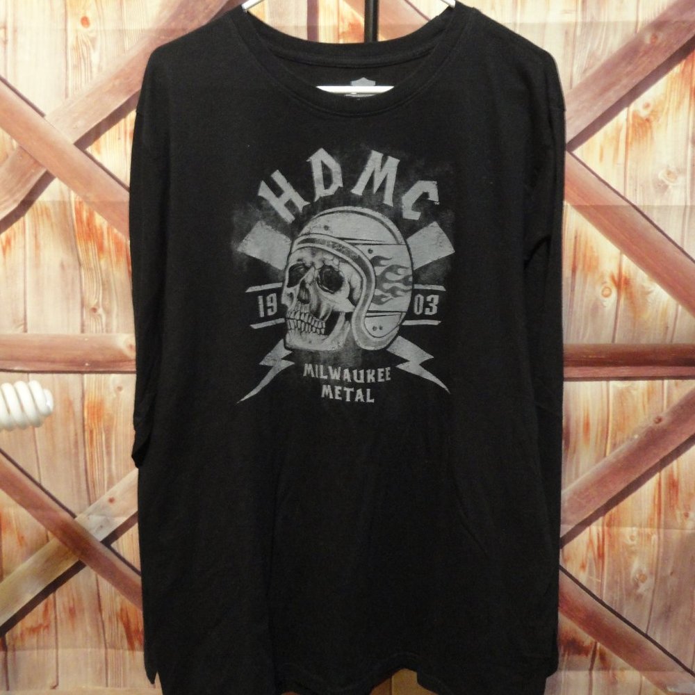 Harley Davidson Skull biker Milwaukee Metal Long sleeve T~Distressed~Bik…